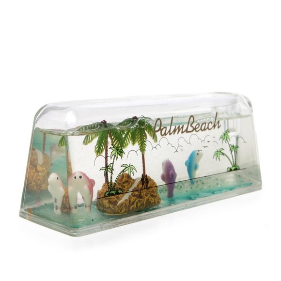 Vintage 80s Palm Beach Lucite Water Globe Pen Holder Paperweight Office Dolphins - Picture 3 of 9